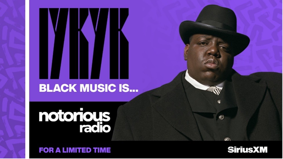 Logo for the Notorious Radio station featuring a photo of Notorious B.I.G